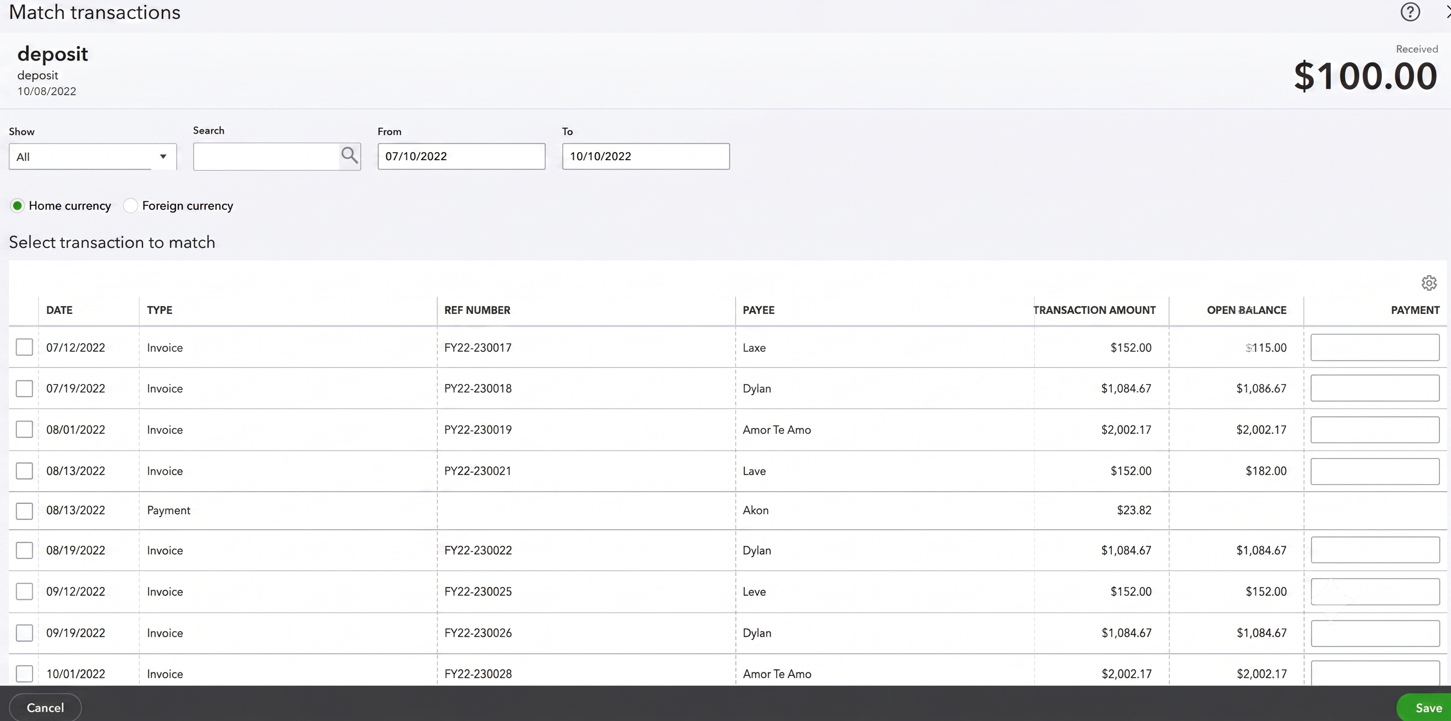 Match transaction to invoice